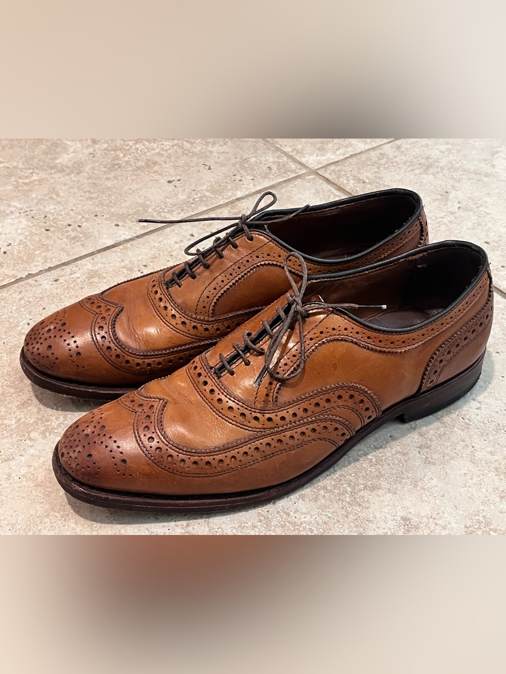 Allen Edmonds Dress Shoes McAllister Leather Wingtip Oxfords Tan Brown 8C Narrow